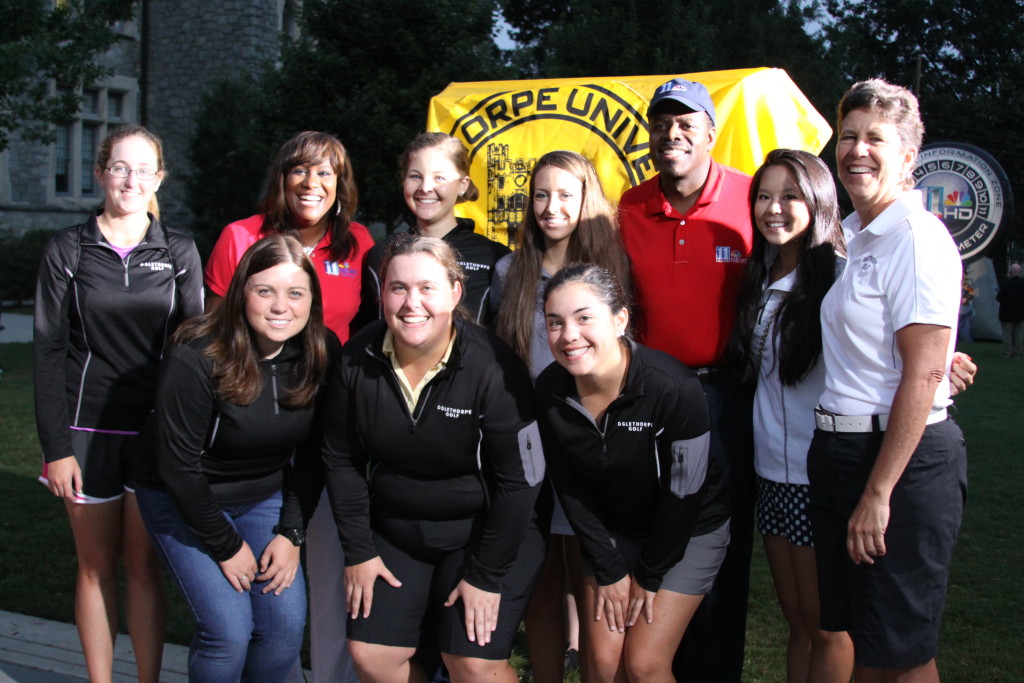 The women's golf team turned out (very) early to show their school spirit during Atlanta NBC station 11 Alive's live morning show broadcast on the Oglethorpe campus.