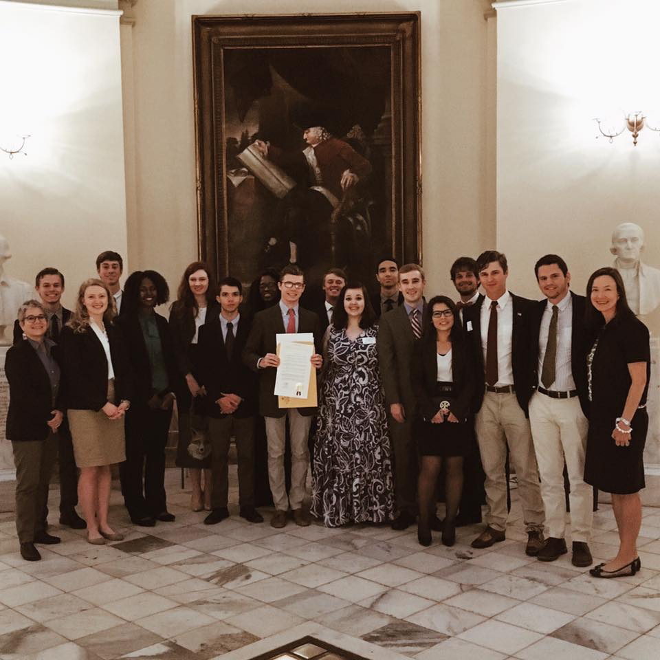 SGA at the Georgia Capitol, pictured with a portrait of Gen. James Oglethorpe.