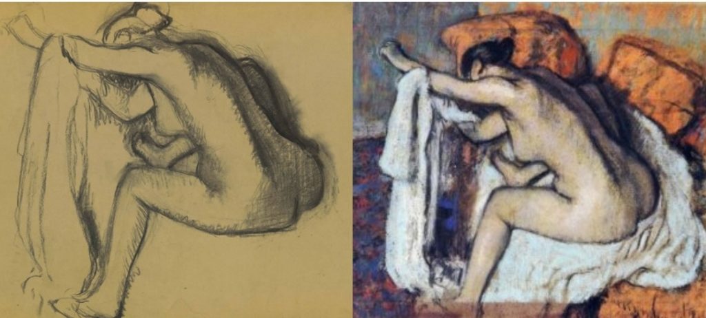 Degas Sketch Comparision. Left: OUMA Sketch, Right: Finished Degas Pastel