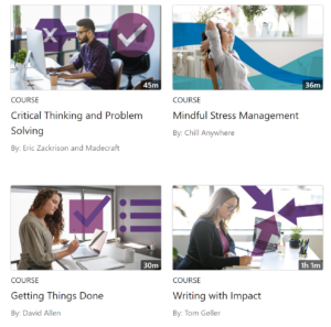 A picture of some of the courses on LinkedIn Learning