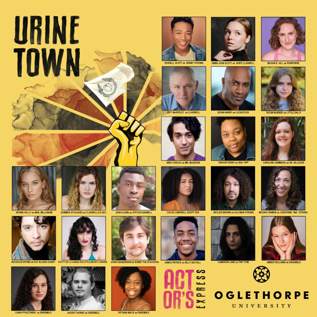 Urinetown Cast Announcement, featuring headshots of the cast