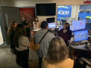 Students touring one of GPB radio studios.