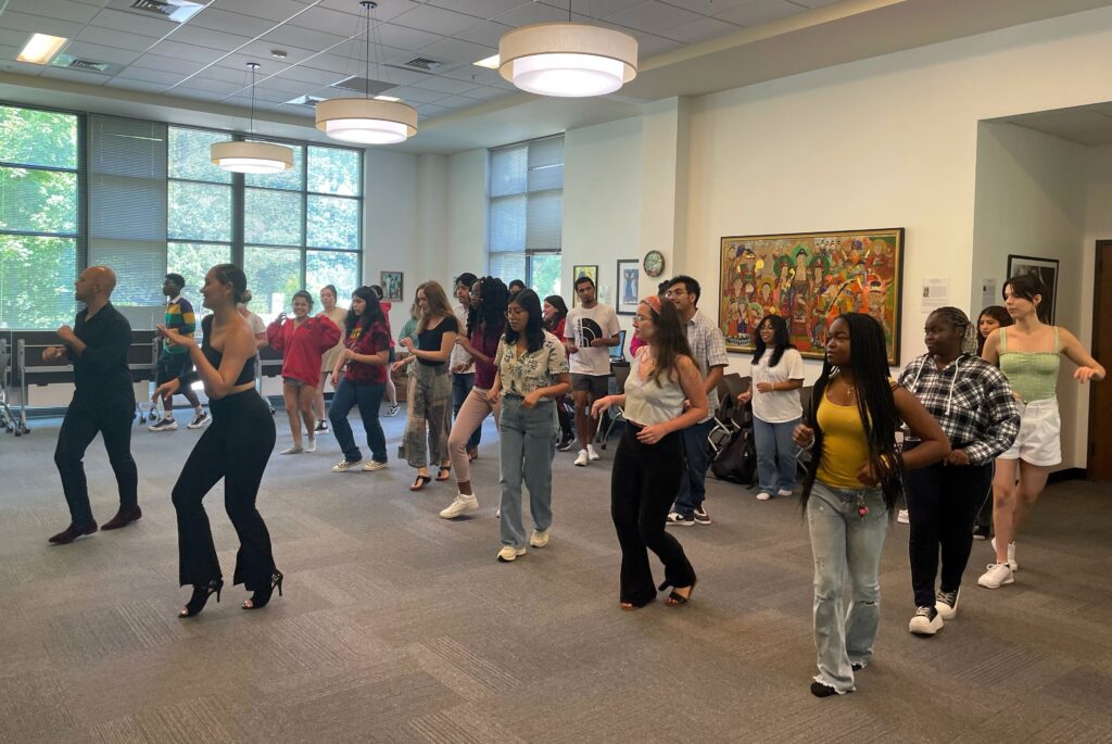 OU students took salsa lessons during the Intercultural Center's first