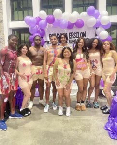 Oglethorpe students with painted organ systems on their bodies at the Anatomy Fashion Show.