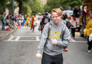 Mat Campbell marching with fellow Petrels in Atlanta