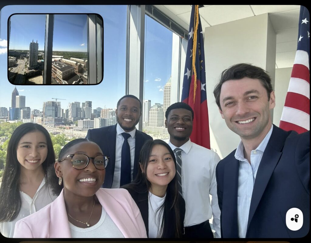 Randi Parks (second from left) pictured with Senator Jon Ossoff and fellow congressional interns.