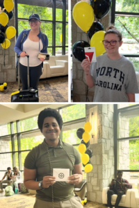 Collage photo of the three winners: Elijah Blige ’24 bottom, top left Mary Claire Malone ’24, Rebecca O’Neill ’24 top right